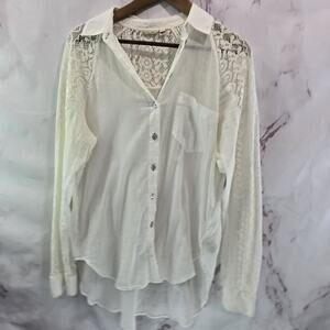 Anthropologie Shirt Womens Small White Lace Roll Up Button Holding Horses
